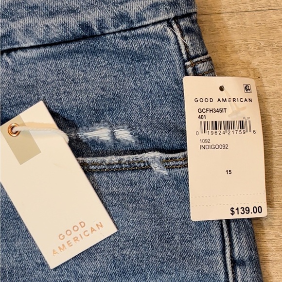 NWT Good American Good Classic Distressed High Rise Cropped Raw Hem Size 15 - Picture 3 of 9